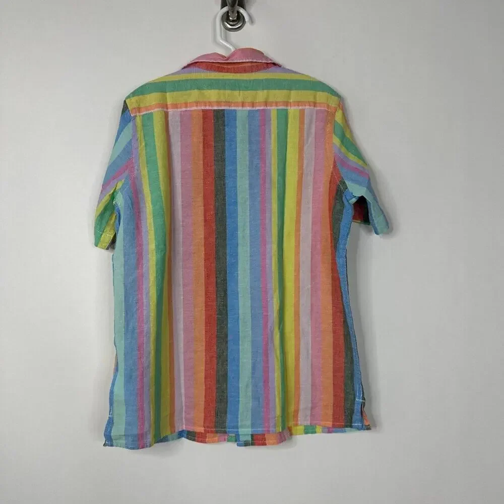2/$30 NWT GAP Kids Linen-Cotton Oxford Shirt Button-Down Multi Medium #9682